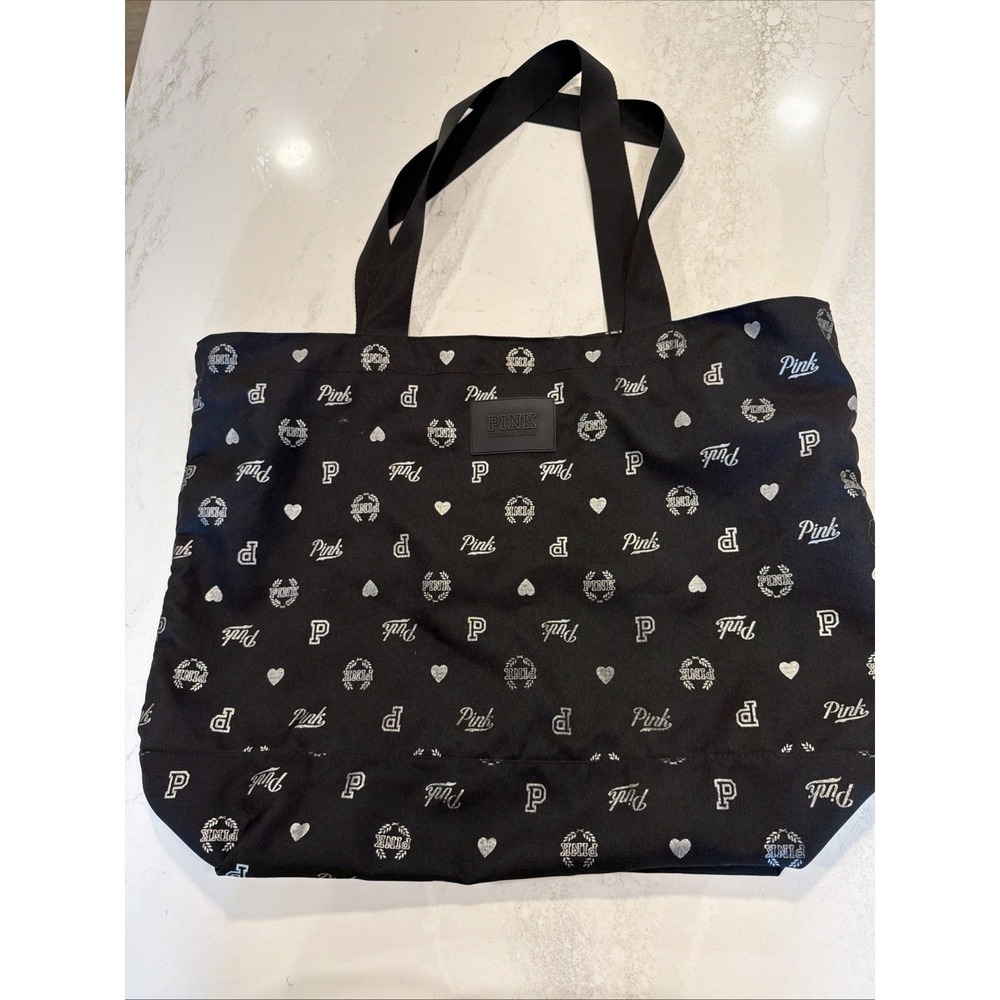Victoria's Secret Pink Large Tote Bag- Blk/Silver